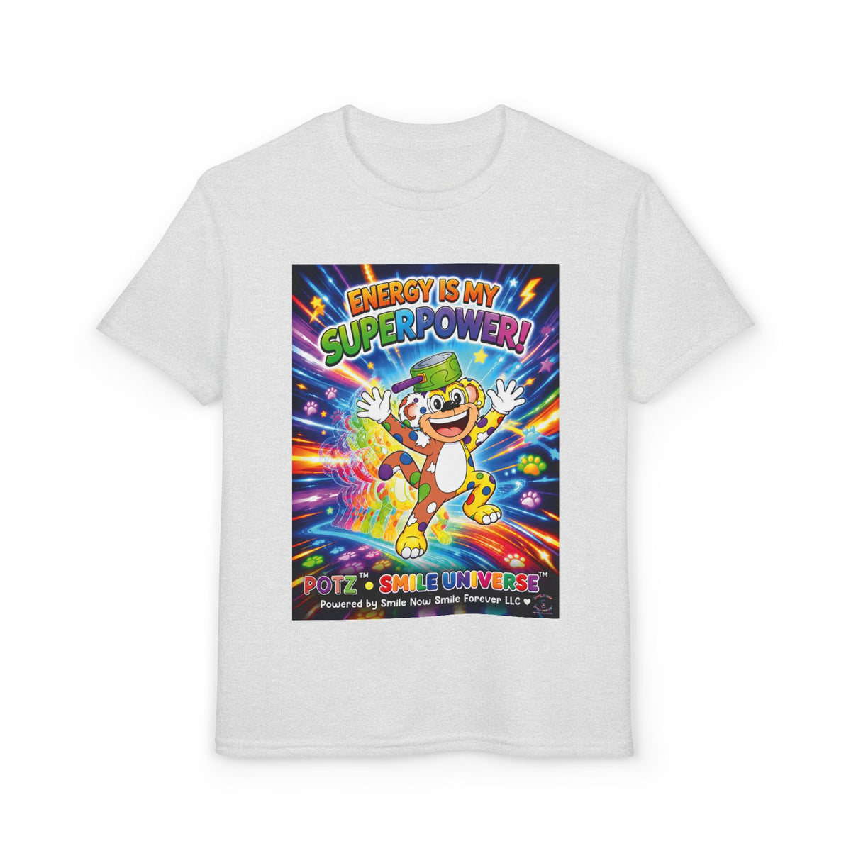Potz™ Youth DryBlend® T-Shirt – "Energy is My Superpower!" Graphic Tee | Smile Universe Collection