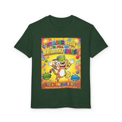 Potz™ Youth DryBlend® T-Shirt – "My ADHD Brain is Full of Brilliant Ideas!" Graphic Tee | Smile Universe Collection