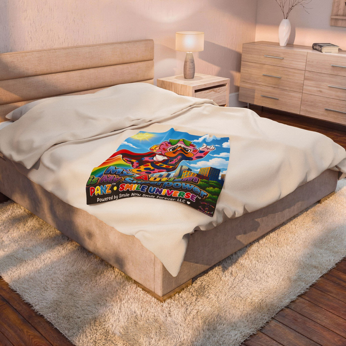 Panz™ Velveteen Plush Blanket – "My Autism is My Superpower" Graphic | Smile Universe Collection