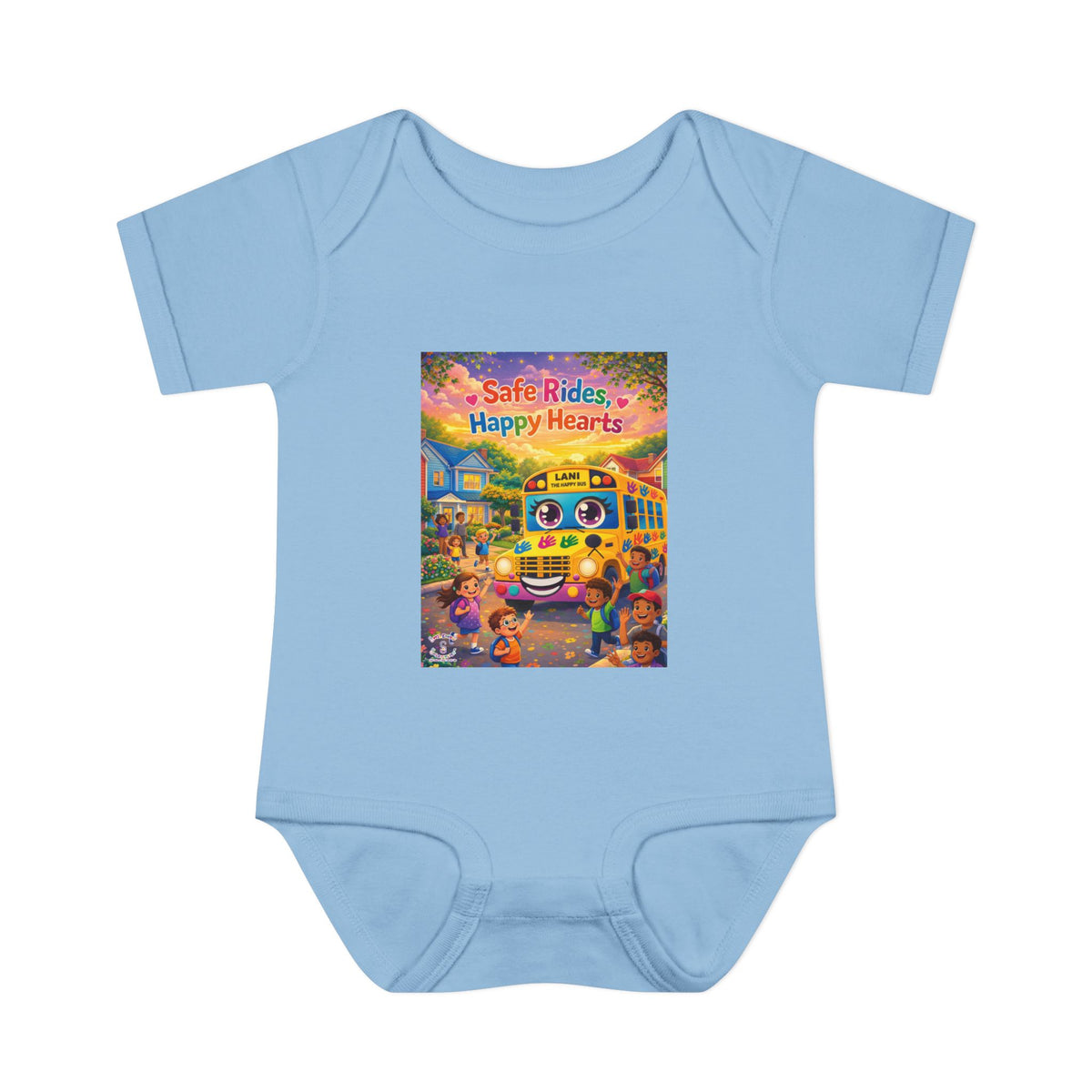 Lani™ Infant Baby Rib Bodysuit – "Safe Rides, Happy Hearts" Graphic