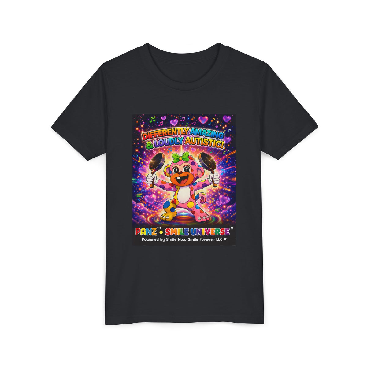 Panz™ Youth Short Sleeve Tee – "Differently Amazing & Loudly Autistic!" Graphic | Smile Universe Collection