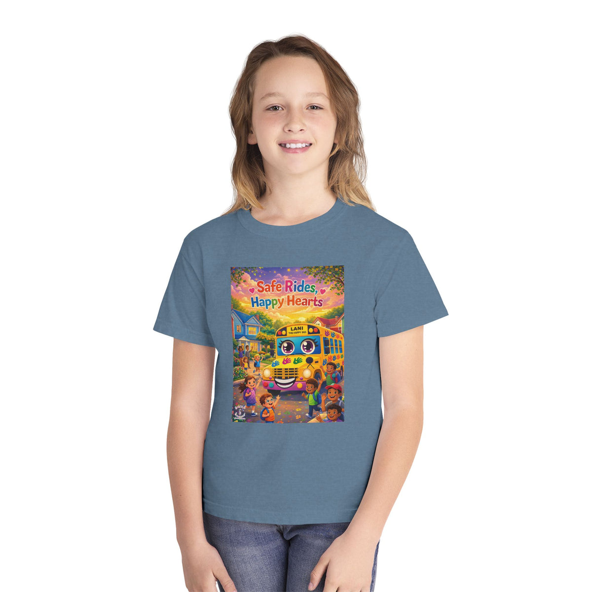 Lani™ Youth Midweight Tee – "Safe Rides, Happy Hearts" Graphic
