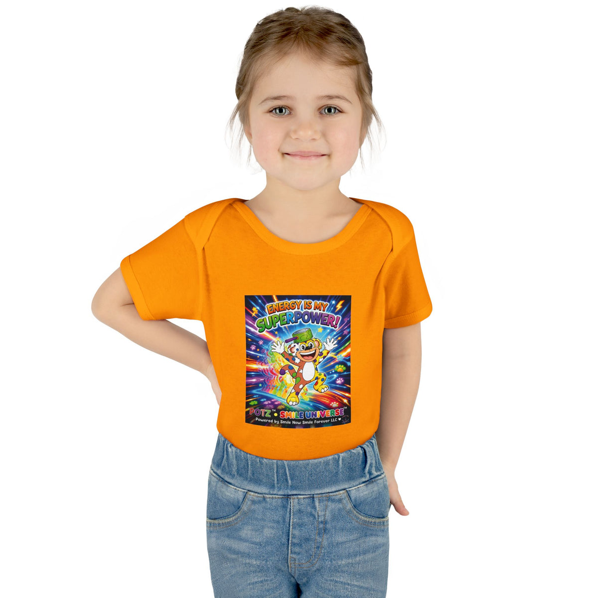 Potz™ Infant Baby Rib Bodysuit – "Energy is My Superpower!" Graphic Onesie | Smile Universe Collection