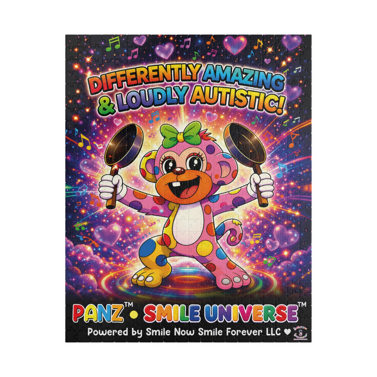 Panz™ Puzzle (110, 252, 520 & 1014-piece) – "Differently Amazing & Loudly Autistic!" Graphic | Smile Universe Collection