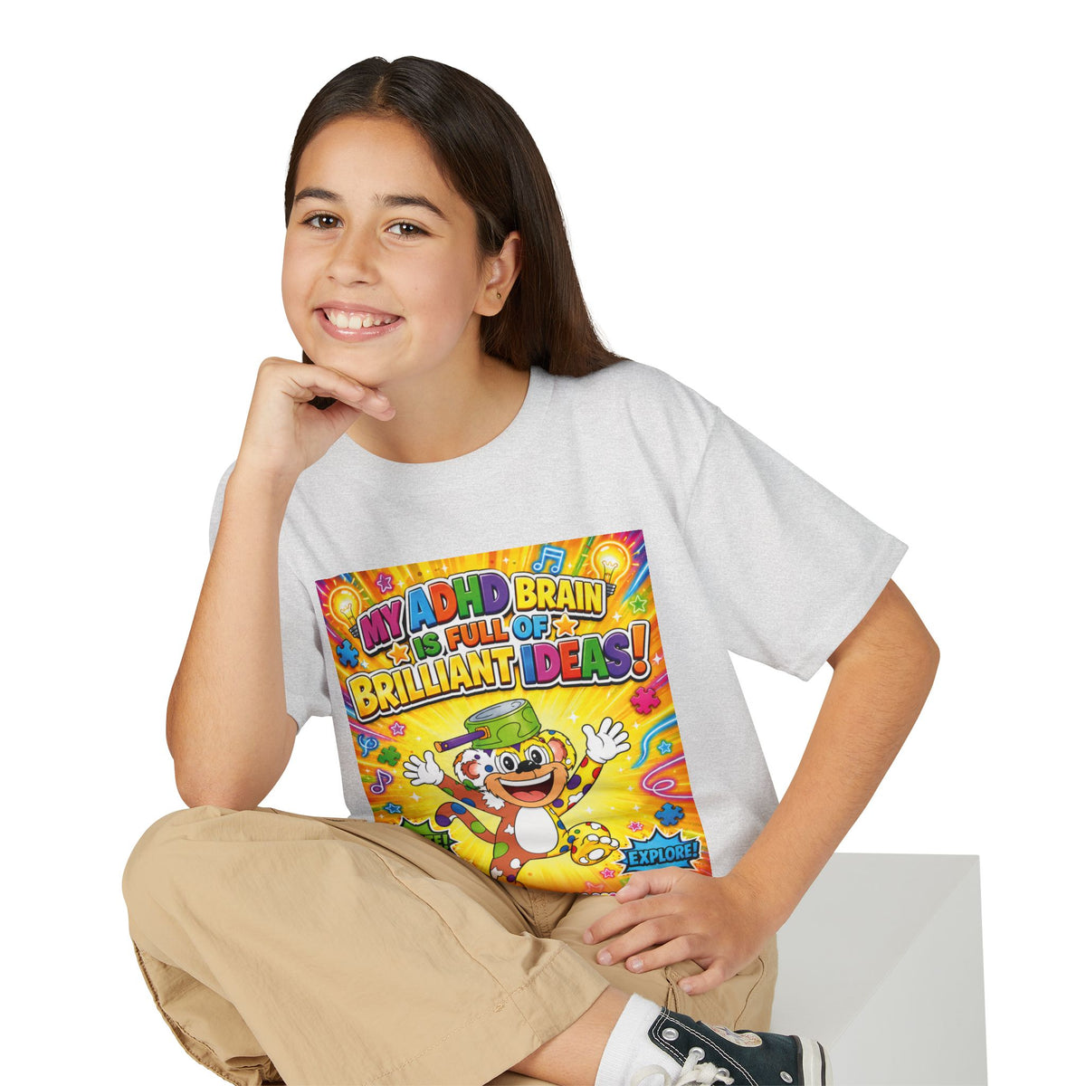 Potz™ Youth DryBlend® T-Shirt – "My ADHD Brain is Full of Brilliant Ideas!" Graphic Tee | Smile Universe Collection