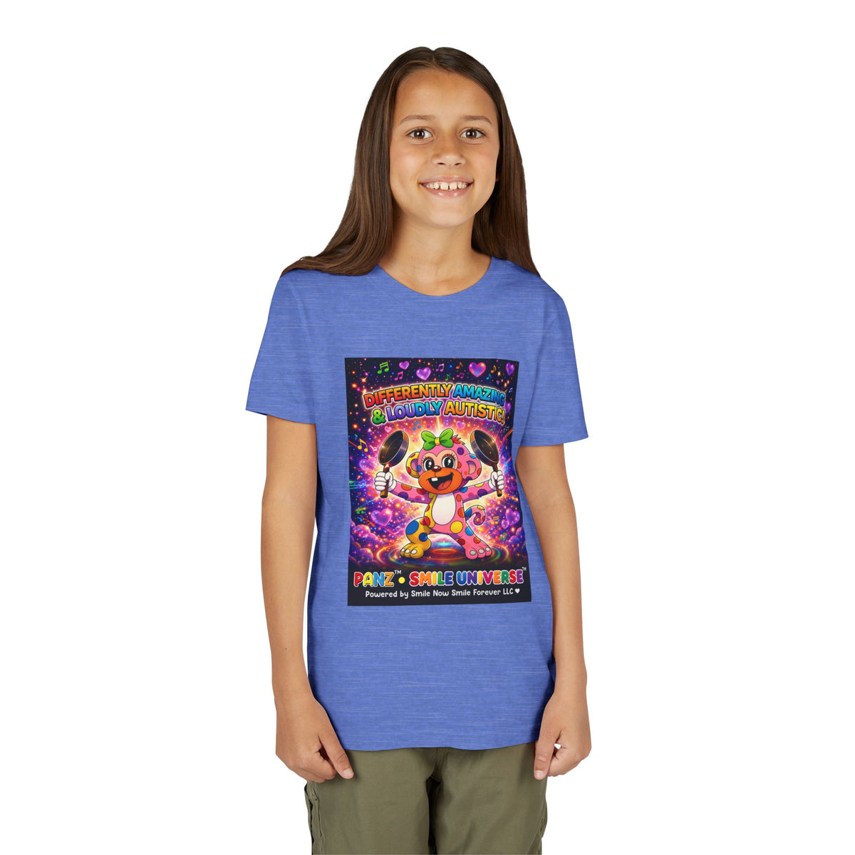 Panz™ Youth Short Sleeve Tee – "Differently Amazing & Loudly Autistic!" Graphic | Smile Universe Collection