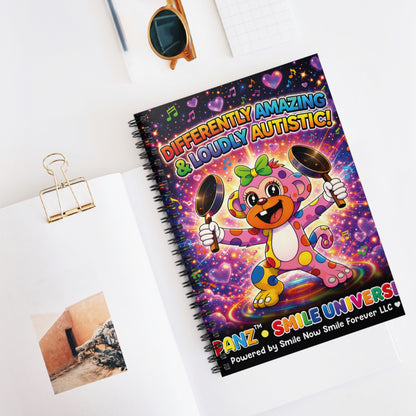Panz™ Spiral Notebook – Ruled Line | "Differently Amazing & Loudly Autistic!" Graphic | Smile Universe Collection