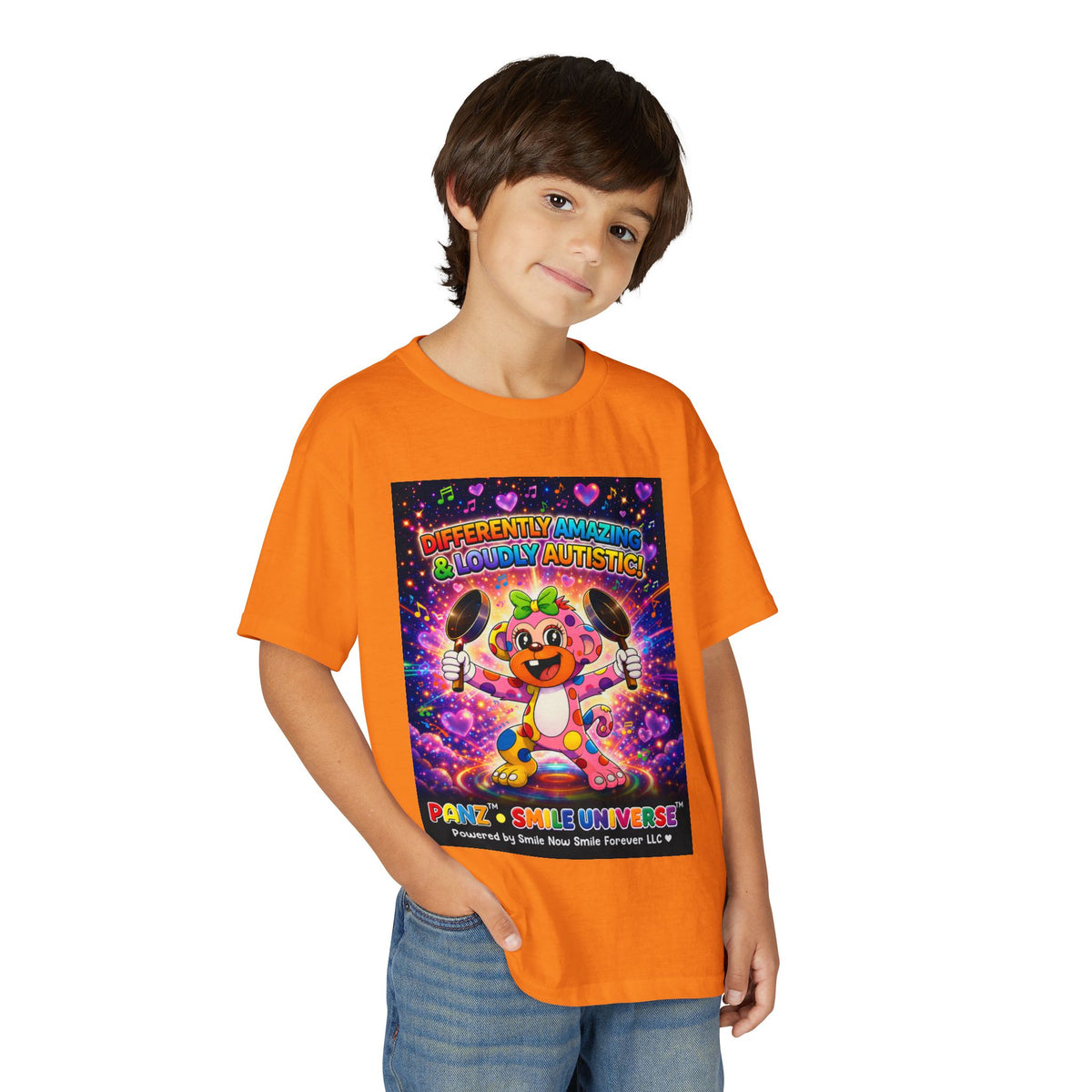 Panz™ Youth DryBlend® T-Shirt – "Differently Amazing & Loudly Autistic!" Graphic | Smile Universe Collection