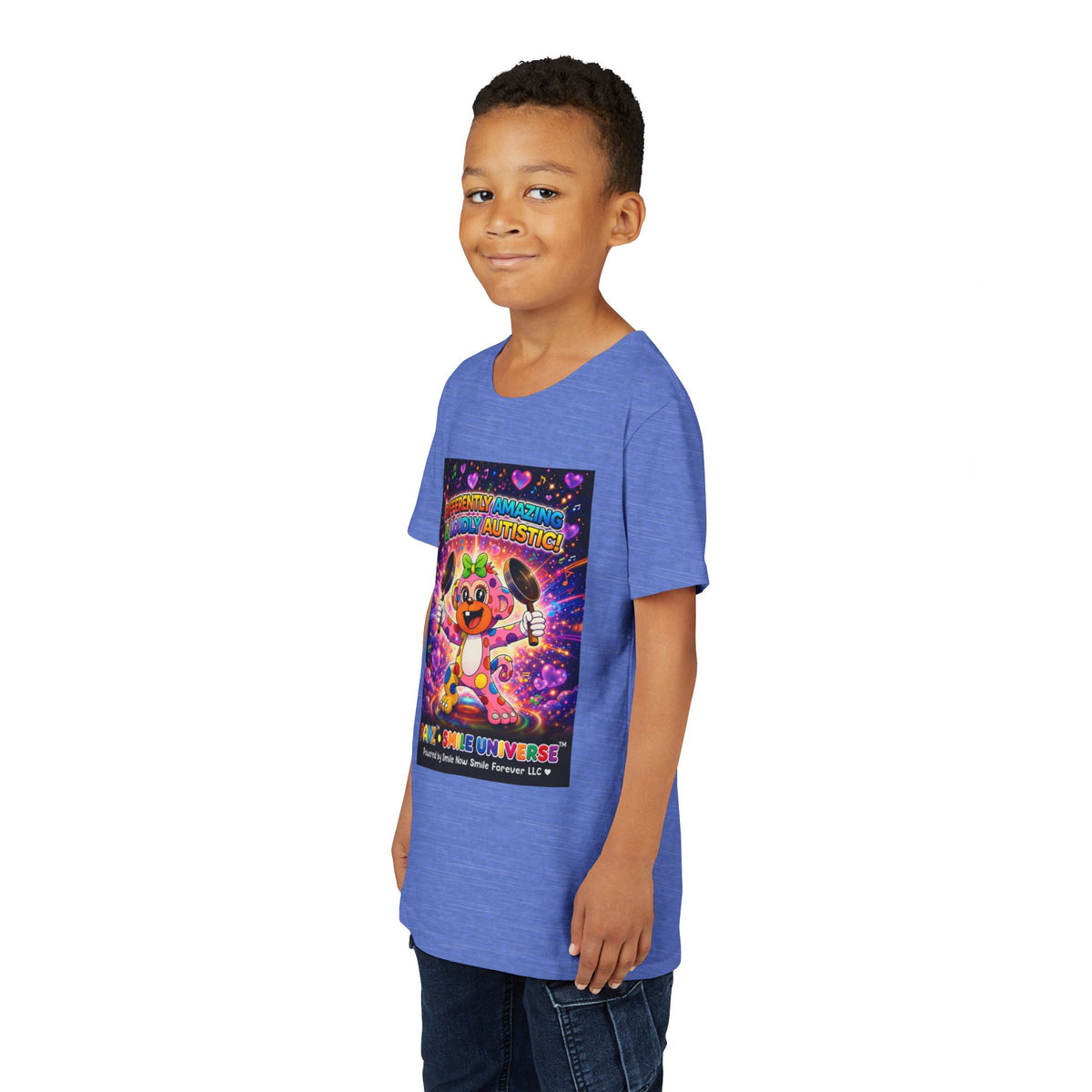 Panz™ Youth Short Sleeve Tee – "Differently Amazing & Loudly Autistic!" Graphic | Smile Universe Collection