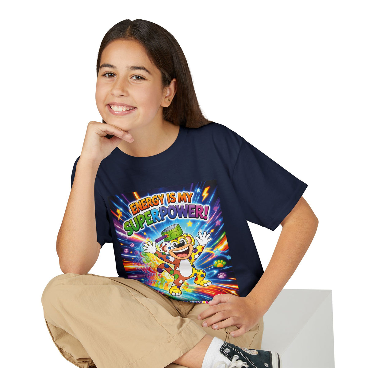 Potz™ Youth DryBlend® T-Shirt – "Energy is My Superpower!" Graphic Tee | Smile Universe Collection