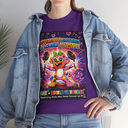 Panz™ Unisex Heavy Cotton™ Tee – "Differently Amazing & Loudly Autistic!" Graphic | Smile Universe Collection