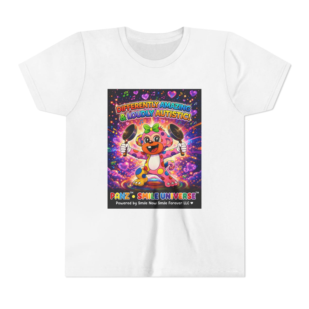 Panz™ Youth Short Sleeve Tee – "Differently Amazing & Loudly Autistic!" Graphic | Smile Universe Collection