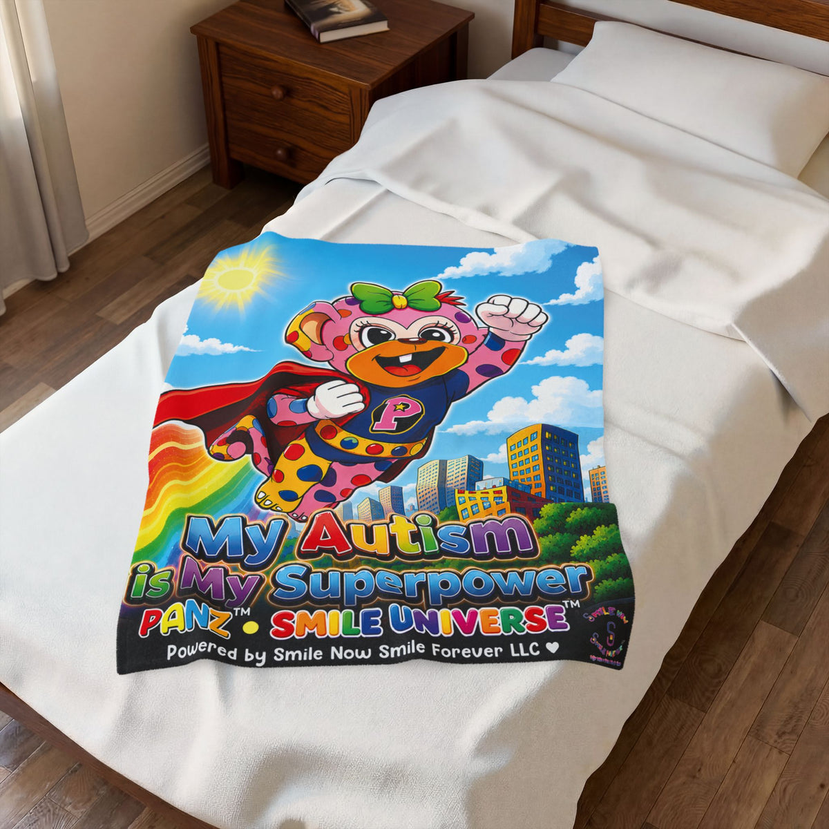 Panz™ Velveteen Plush Blanket – "My Autism is My Superpower" Graphic | Smile Universe Collection