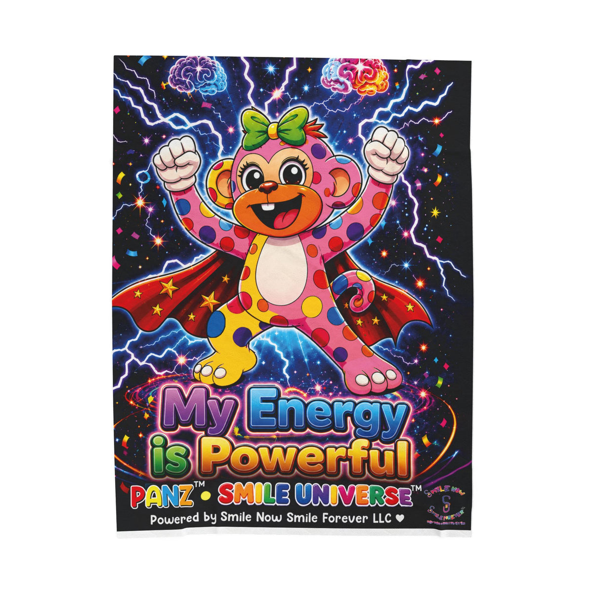Panz™ Velveteen Plush Blanket – "My Energy is Powerful" Graphic Throw | Smile Universe Collection