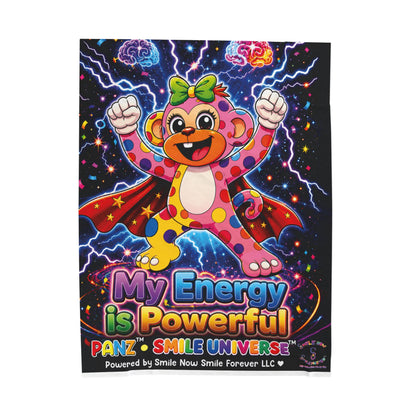 Panz™ Velveteen Plush Blanket – "My Energy is Powerful" Graphic Throw | Smile Universe Collection