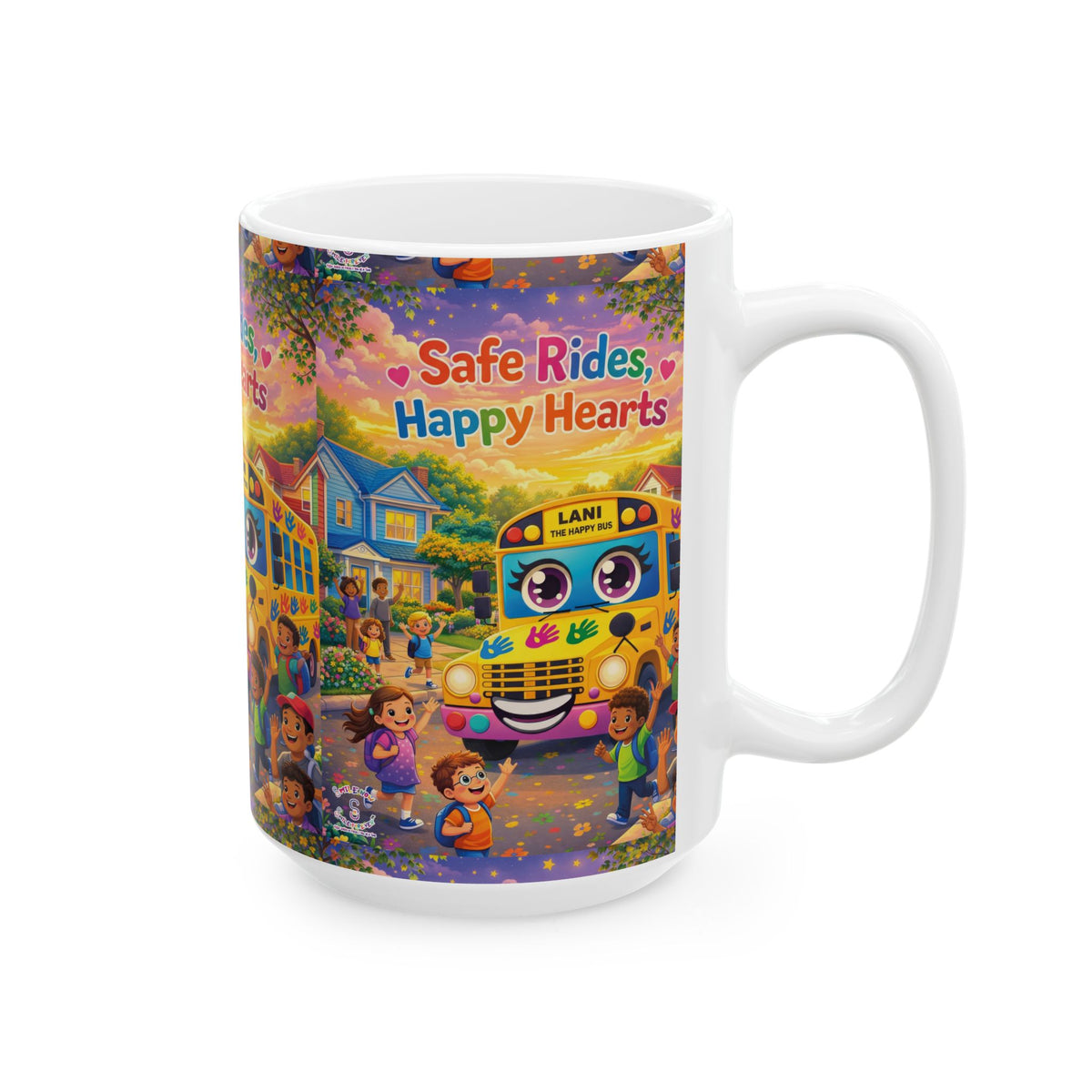 Lani™ Ceramic Mug (11oz & 15oz) – "Safe Rides, Happy Hearts" Graphic