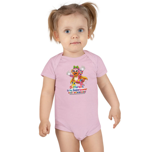 Panz™ Baby Short Sleeve Onesie® – "Different is My Superpower" Graphic | Smile Universe Collection
