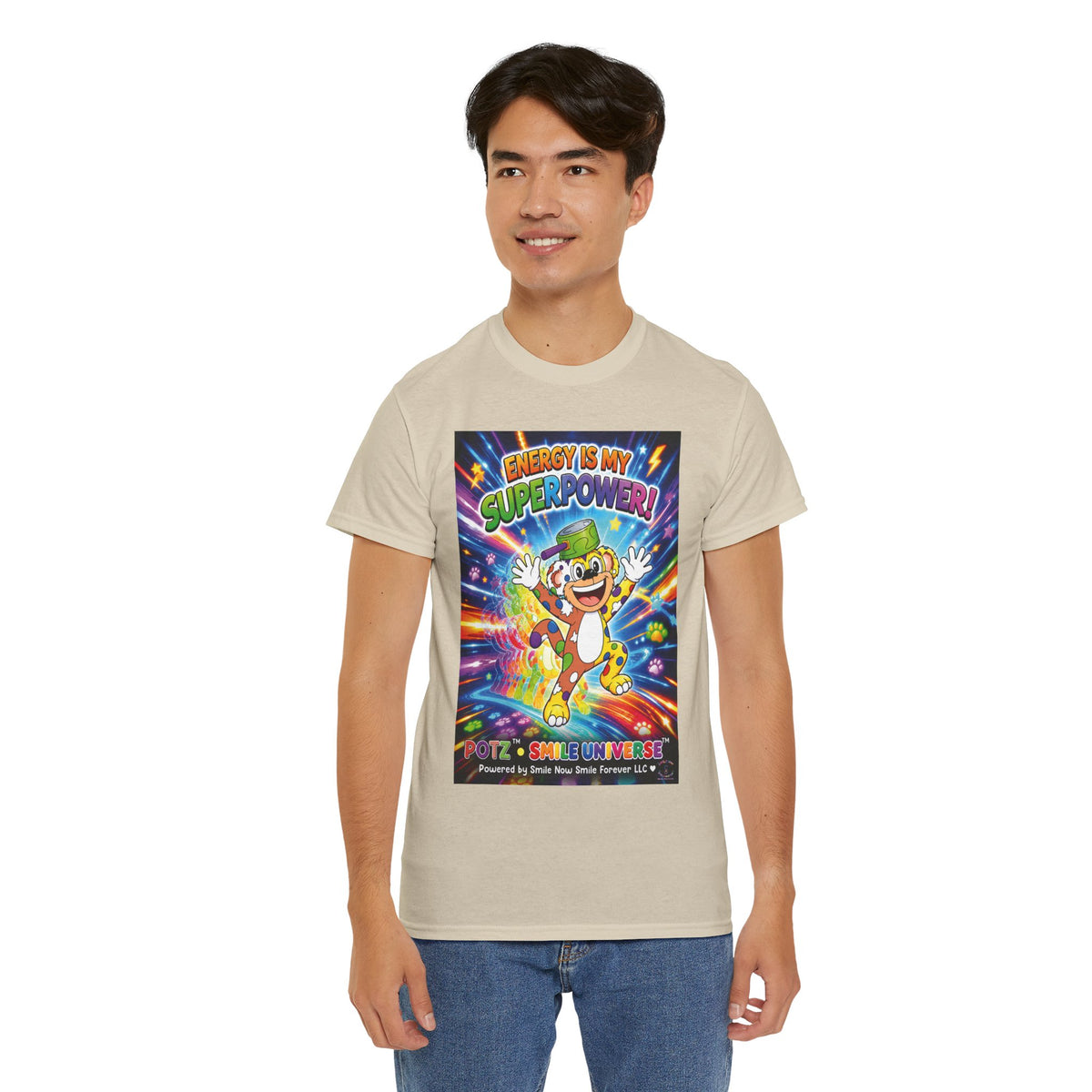 Potz™ Unisex Heavy Cotton™ Tee – "Energy is My Superpower!" Graphic Tee | Smile Universe Collection