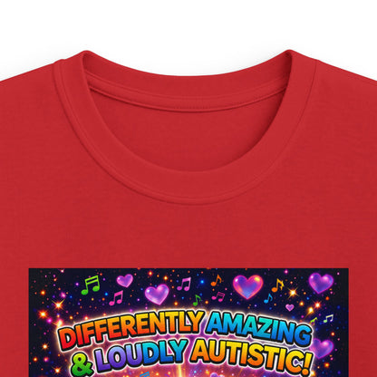 Panz™ Kids Softstyle Tee – "Differently Amazing & Loudly Autistic!" Graphic | Smile Universe Collection