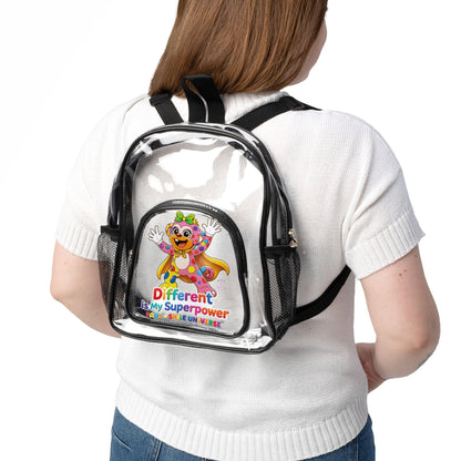 Panz™ Clear Stadium Backpack – "Different is My Superpower" Graphic | Smile Universe Collection
