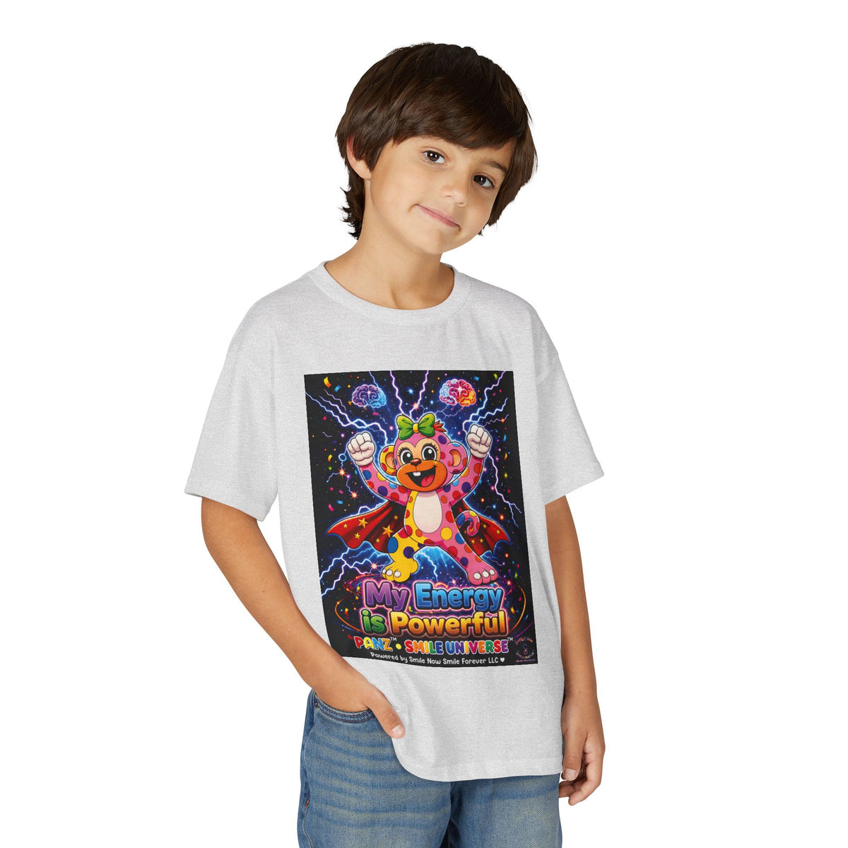 Panz™ Youth DryBlend® T-Shirt – "My Energy is Powerful" Graphic Tee | Smile Universe Collection