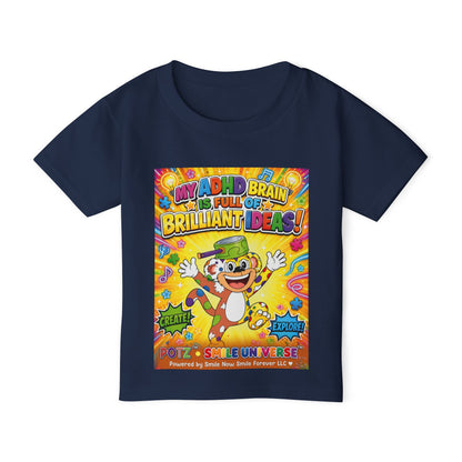 Potz™ Heavy Cotton™ Toddler T-Shirt – "My ADHD Brain is Full of Brilliant Ideas!" Graphic Tee | Smile Universe Collection