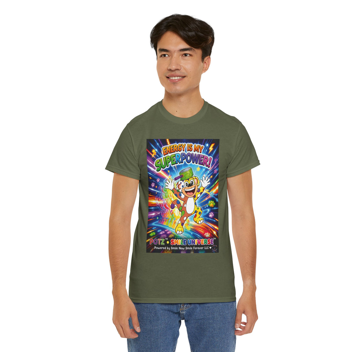 Potz™ Unisex Heavy Cotton™ Tee – "Energy is My Superpower!" Graphic Tee | Smile Universe Collection