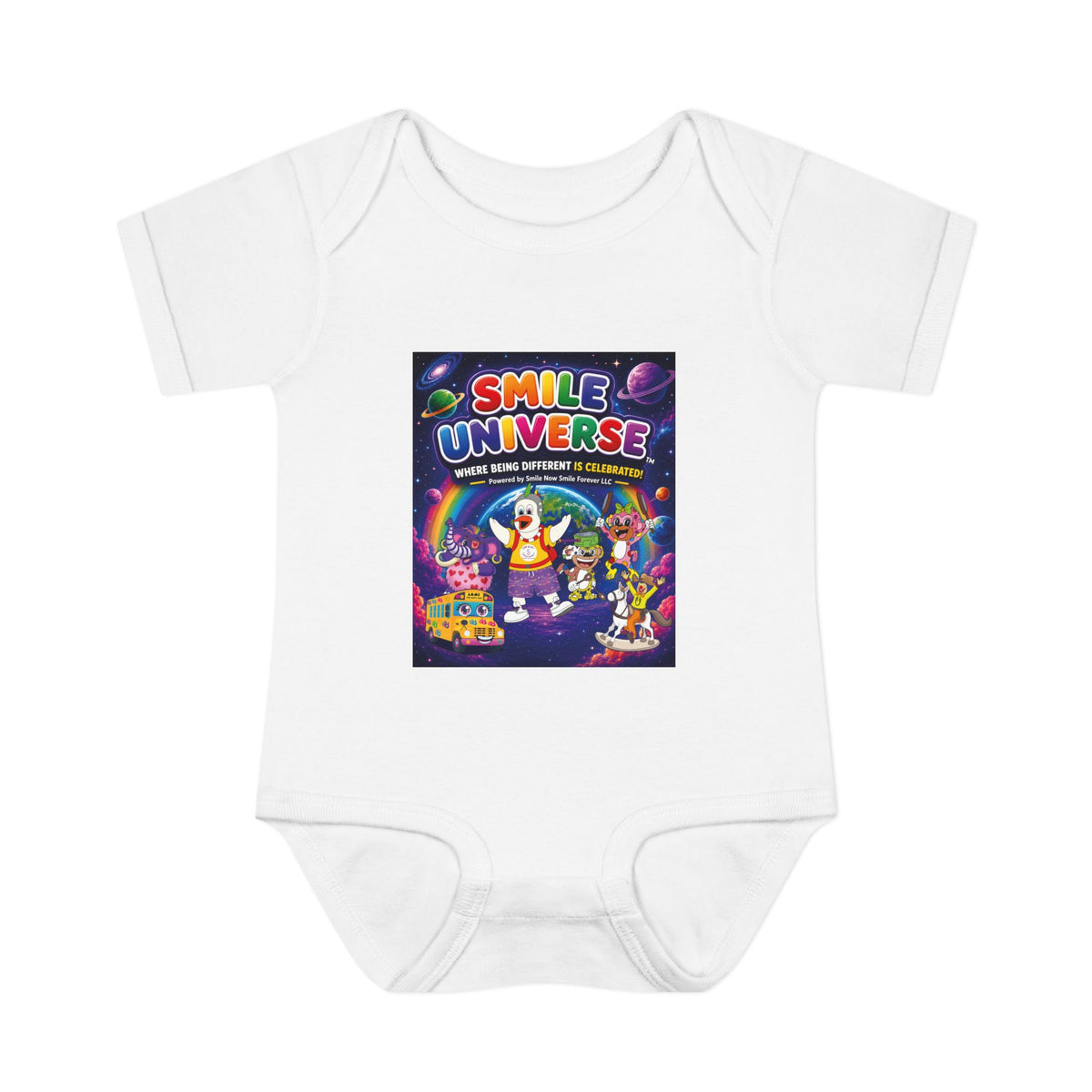 Smile Universe™ Infant Baby Rib Bodysuit – "Where Being Different is CELEBRATED!" Graphic