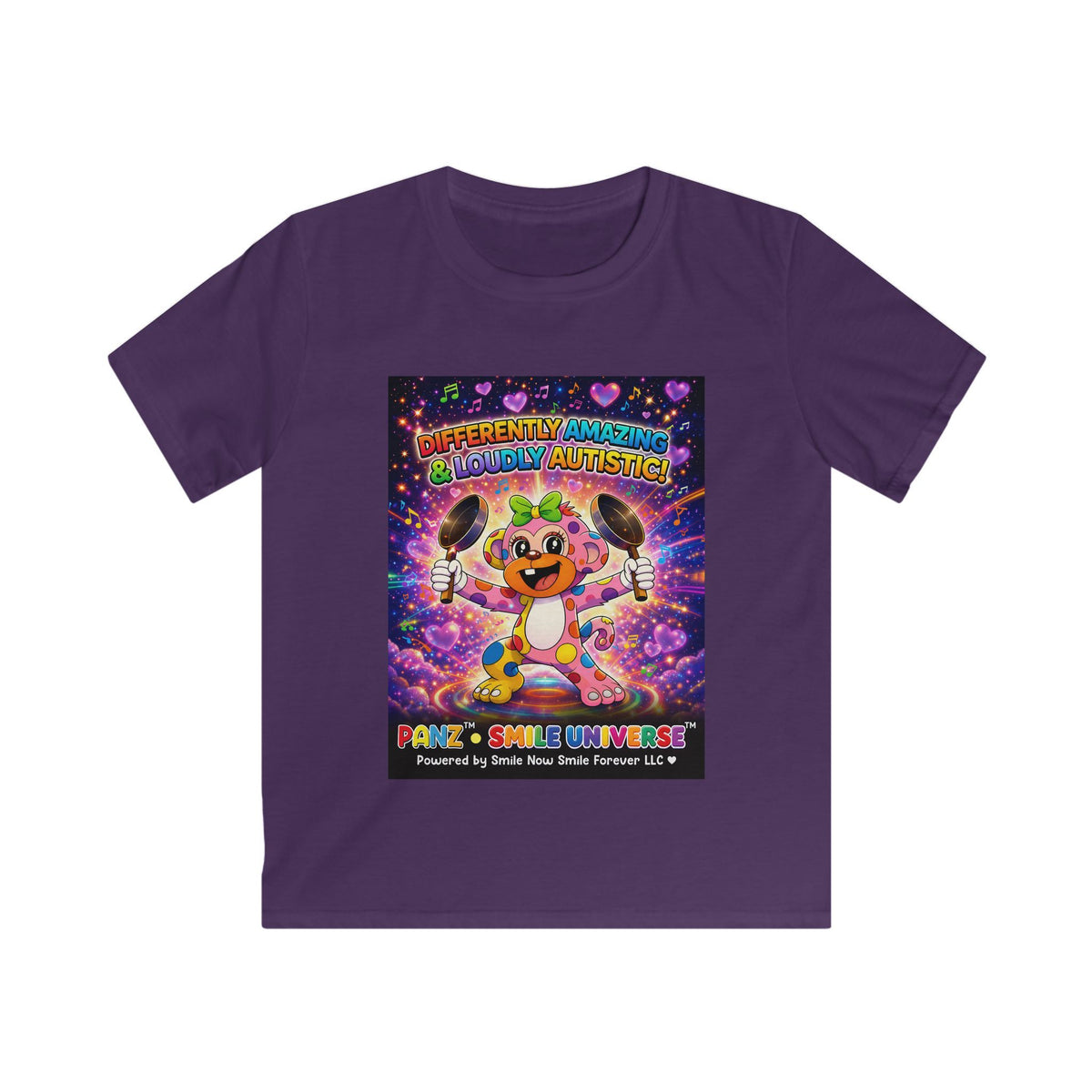 Panz™ Kids Softstyle Tee – "Differently Amazing & Loudly Autistic!" Graphic | Smile Universe Collection