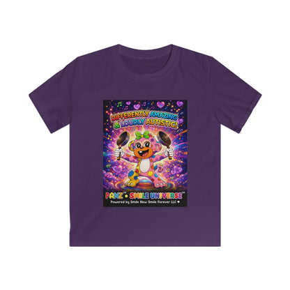 Panz™ Kids Softstyle Tee – "Differently Amazing & Loudly Autistic!" Graphic | Smile Universe Collection