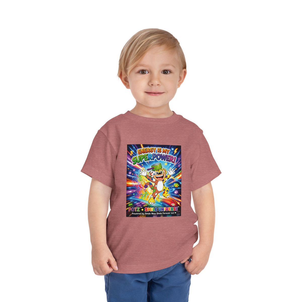 Potz™ Toddler Short Sleeve Tee – "Energy is My Superpower!" Graphic Tee | Smile Universe Collection