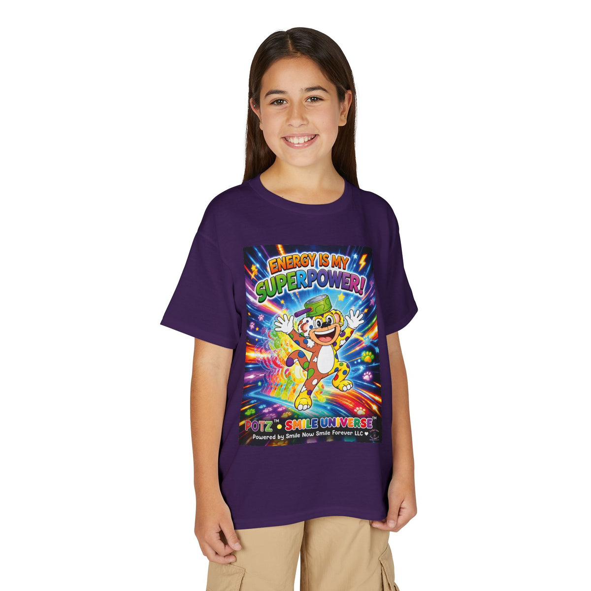Potz™ Youth DryBlend® T-Shirt – "Energy is My Superpower!" Graphic Tee | Smile Universe Collection