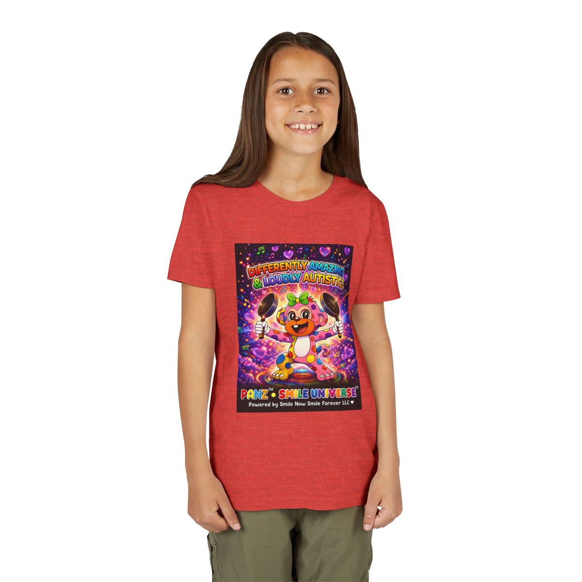 Panz™ Youth Short Sleeve Tee – "Differently Amazing & Loudly Autistic!" Graphic | Smile Universe Collection