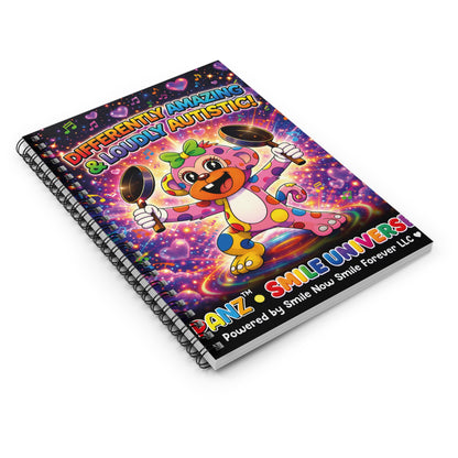 Panz™ Spiral Notebook – Ruled Line | "Differently Amazing & Loudly Autistic!" Graphic | Smile Universe Collection