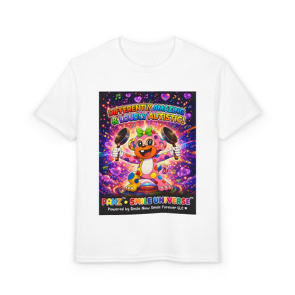 Panz™ Youth DryBlend® T-Shirt – "Differently Amazing & Loudly Autistic!" Graphic | Smile Universe Collection