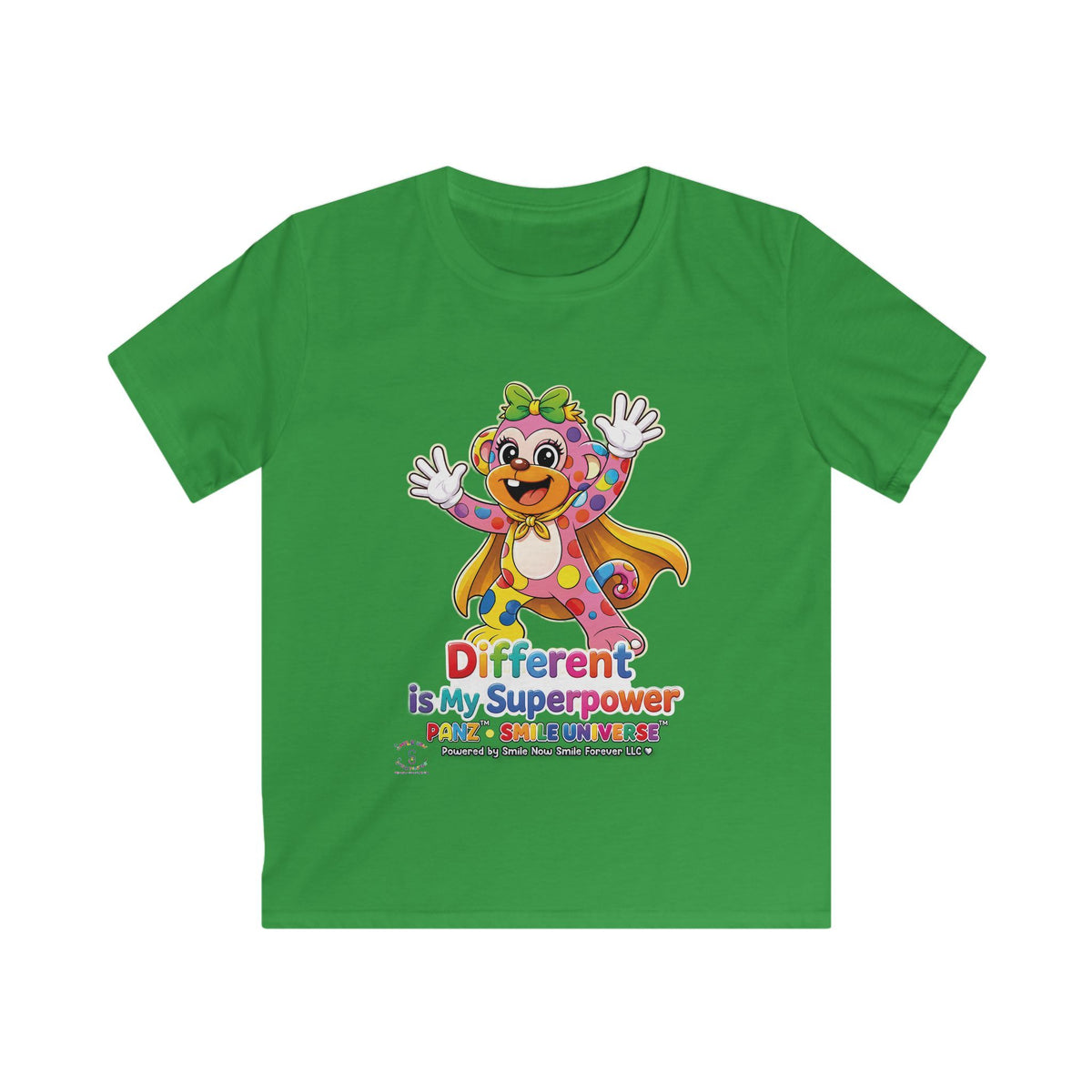 Panz™ Kids Softstyle Tee – "Different is My Superpower" Graphic | Smile Universe
