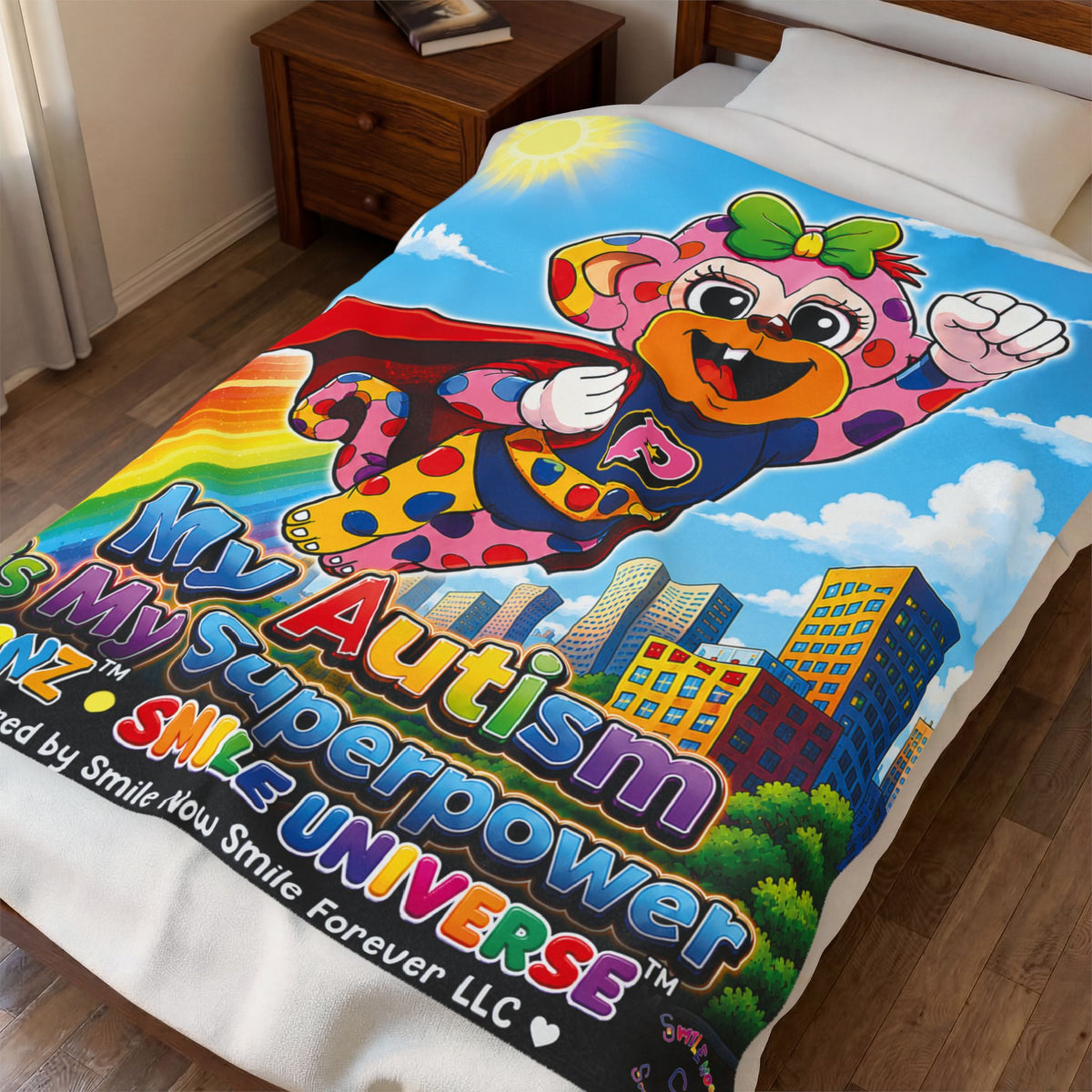 Panz™ Velveteen Plush Blanket – "My Autism is My Superpower" Graphic | Smile Universe Collection