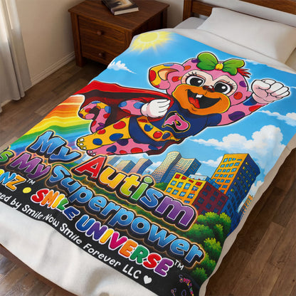 Panz™ Velveteen Plush Blanket – "My Autism is My Superpower" Graphic | Smile Universe Collection