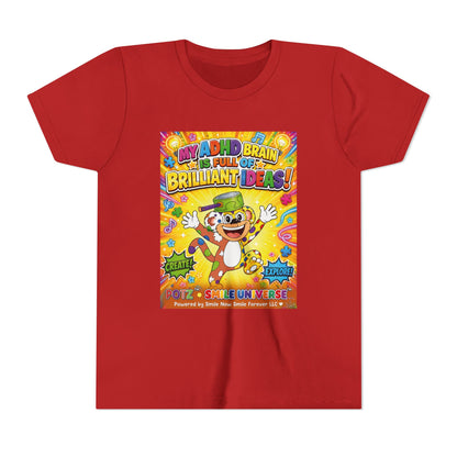 Potz™ Youth Short Sleeve Tee – "My ADHD Brain is Full of Brilliant Ideas!" Graphic Tee | Smile Universe Collection