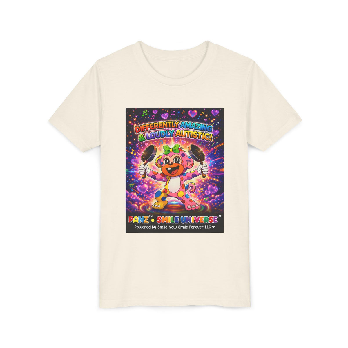 Panz™ Youth Short Sleeve Tee – "Differently Amazing & Loudly Autistic!" Graphic | Smile Universe Collection