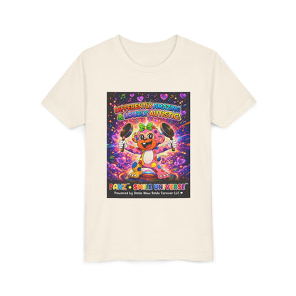 Panz™ Youth Short Sleeve Tee – "Differently Amazing & Loudly Autistic!" Graphic | Smile Universe Collection