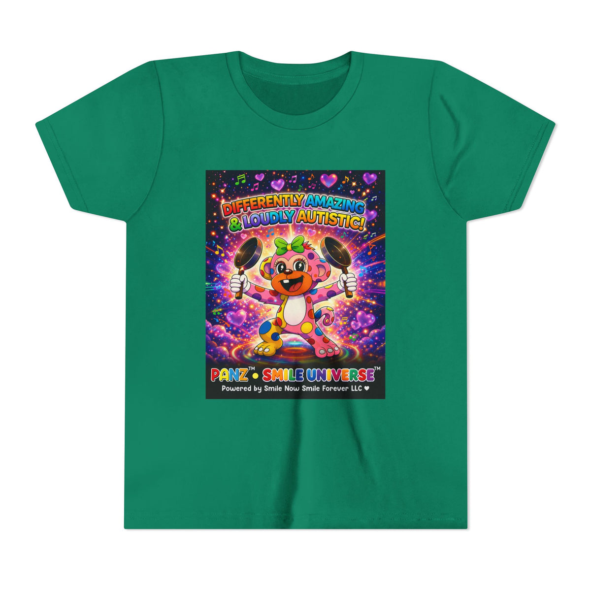 Panz™ Youth Short Sleeve Tee – "Differently Amazing & Loudly Autistic!" Graphic | Smile Universe Collection