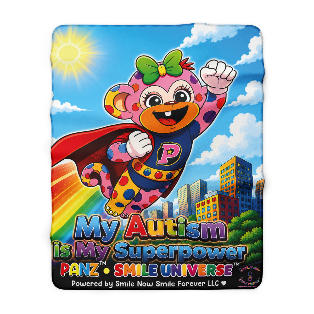 Panz™ Sherpa Fleece Blanket – "My Autism is My Superpower" Graphic | Smile Universe Collection