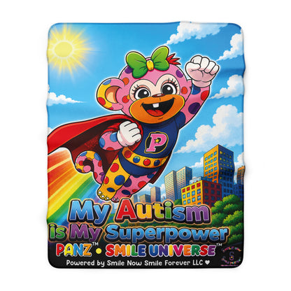 Panz™ Sherpa Fleece Blanket – "My Autism is My Superpower" Graphic | Smile Universe Collection