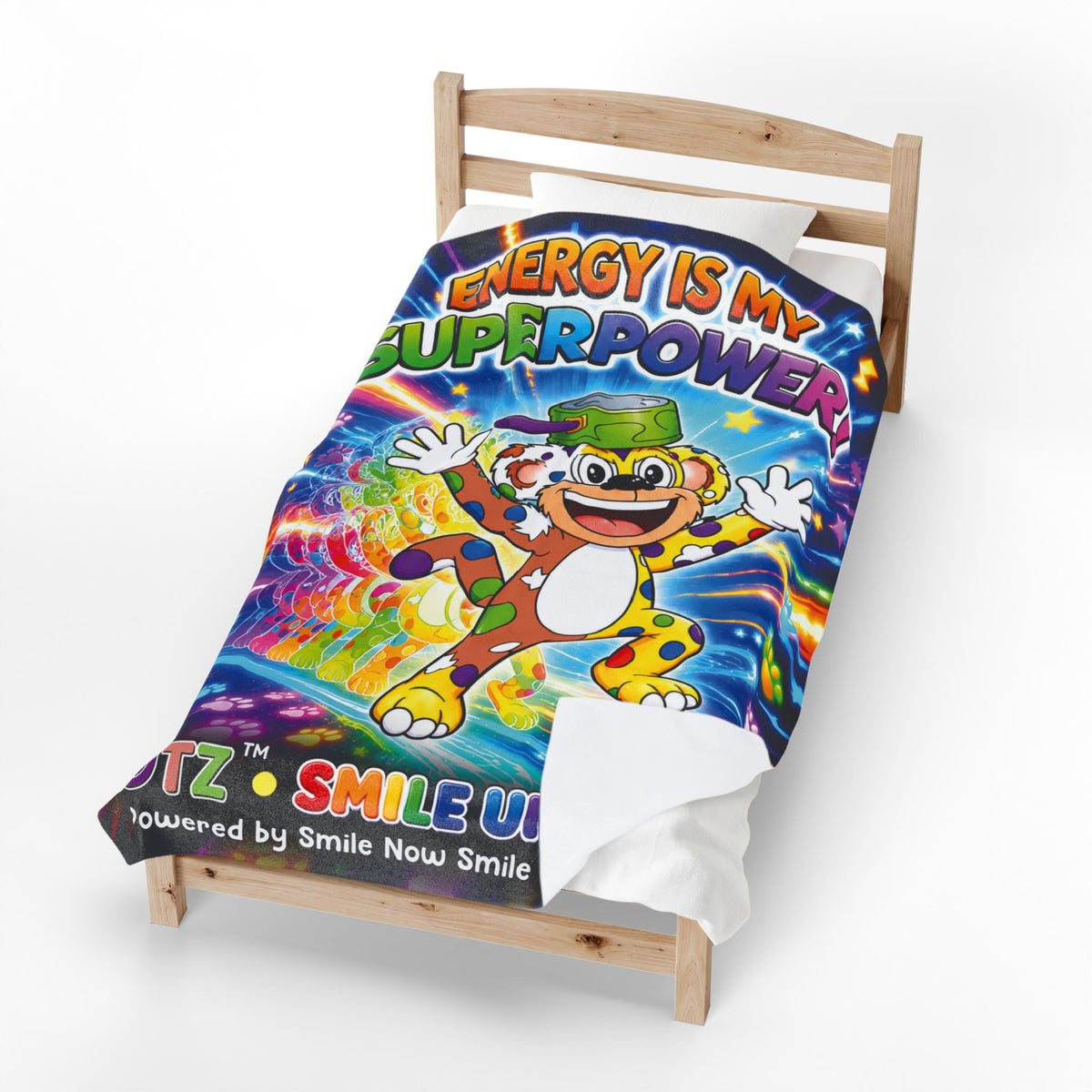 Potz™ Velveteen Plush Blanket – "Energy is My Superpower!" Graphic Throw | Smile Universe Collection