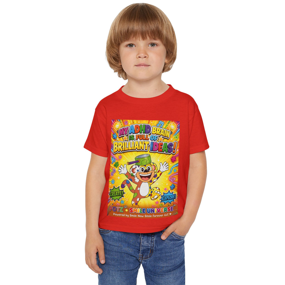 Potz™ Heavy Cotton™ Toddler T-Shirt – "My ADHD Brain is Full of Brilliant Ideas!" Graphic Tee | Smile Universe Collection