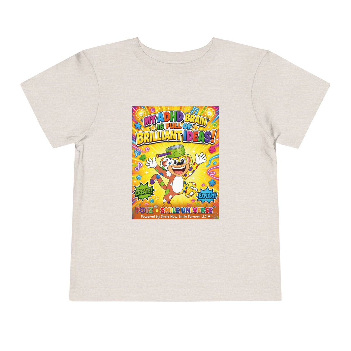 Potz™ Toddler Short Sleeve Tee – "My ADHD Brain is Full of Brilliant Ideas!" Graphic Tee | Smile Universe Collection