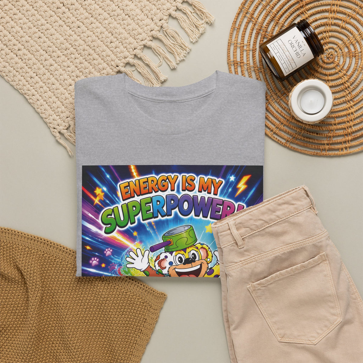 Potz™ Unisex Heavy Cotton™ Tee – "Energy is My Superpower!" Graphic Tee | Smile Universe Collection