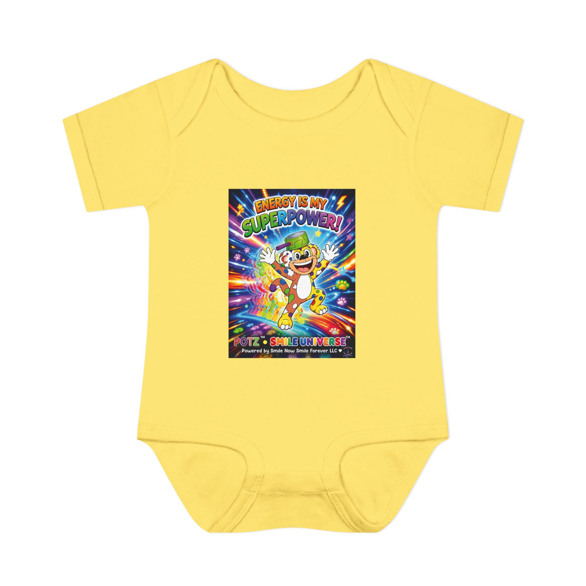 Potz™ Infant Baby Rib Bodysuit – "Energy is My Superpower!" Graphic Onesie | Smile Universe Collection