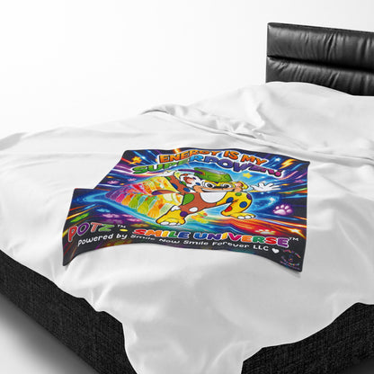 Potz™ Velveteen Plush Blanket – "Energy is My Superpower!" Graphic Throw | Smile Universe Collection